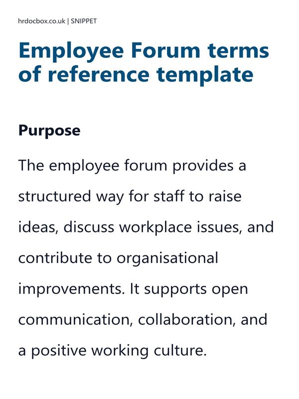 Preview snippet of employee forum terms of reference template content