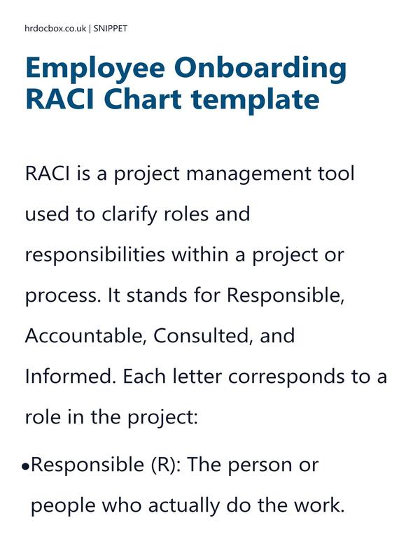 Preview snippet of employee onboarding raci chart template content