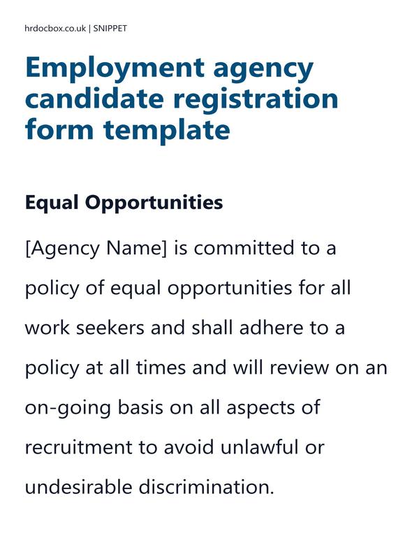 Preview snippet of employment agency candidate registration form template content