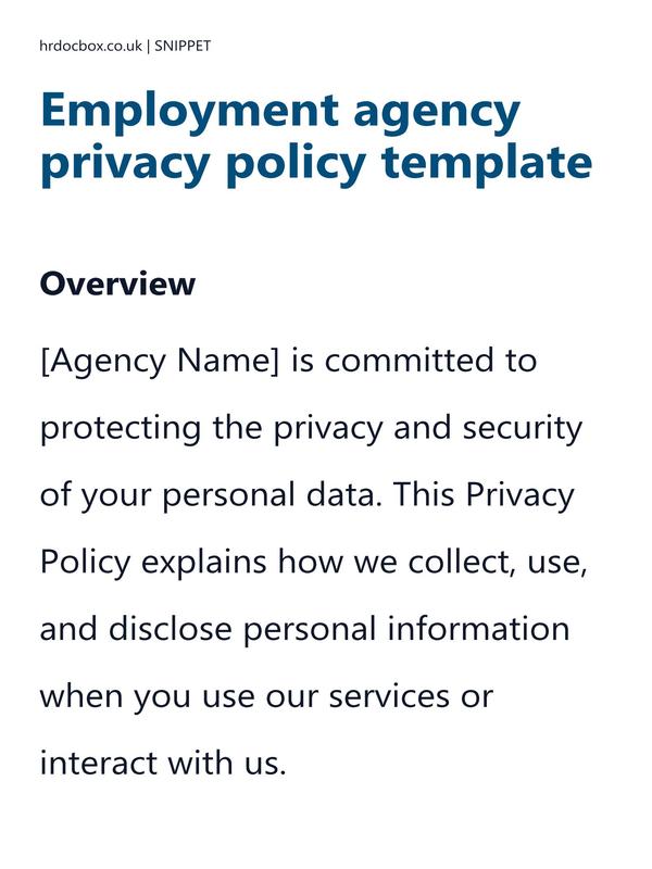 Preview snippet of Employment agency privacy policy template content