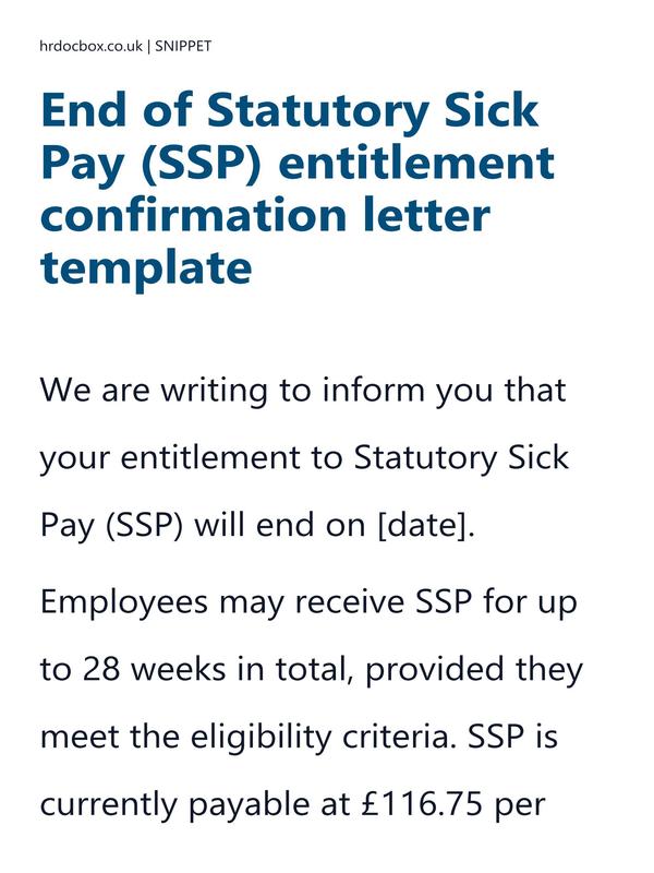 Preview snippet of end of statutory sick pay (ssp) entitlement confirmation letter template content