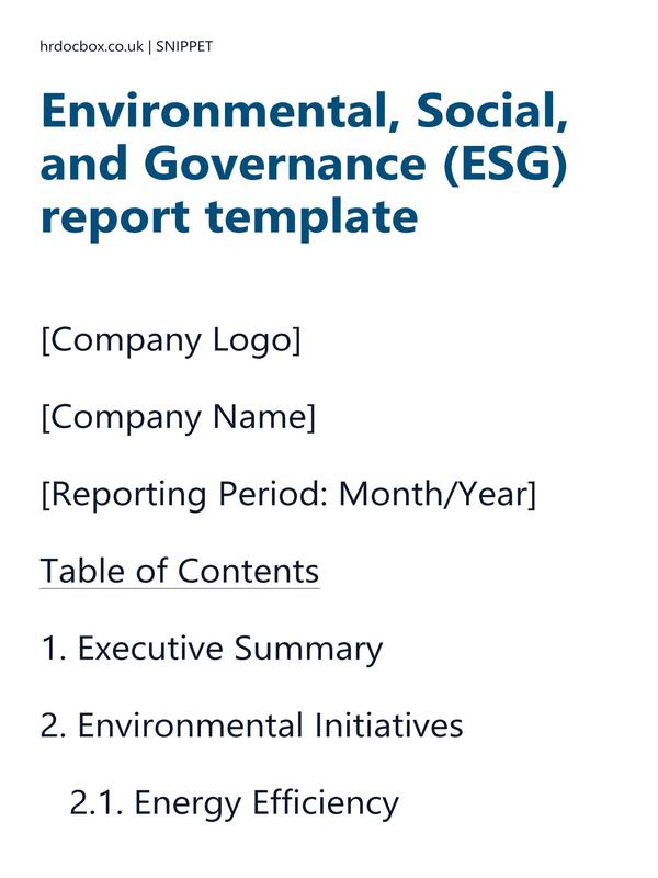 Preview snippet of Environmental, Social, and Governance (ESG) report template content
