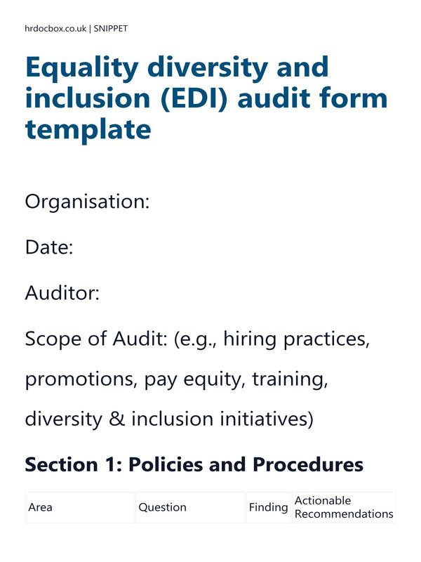Preview snippet of equality diversity and inclusion (edi) audit form template content