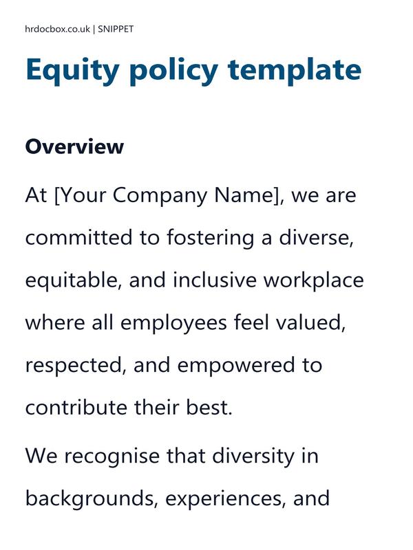 Preview snippet of Equity policy template content