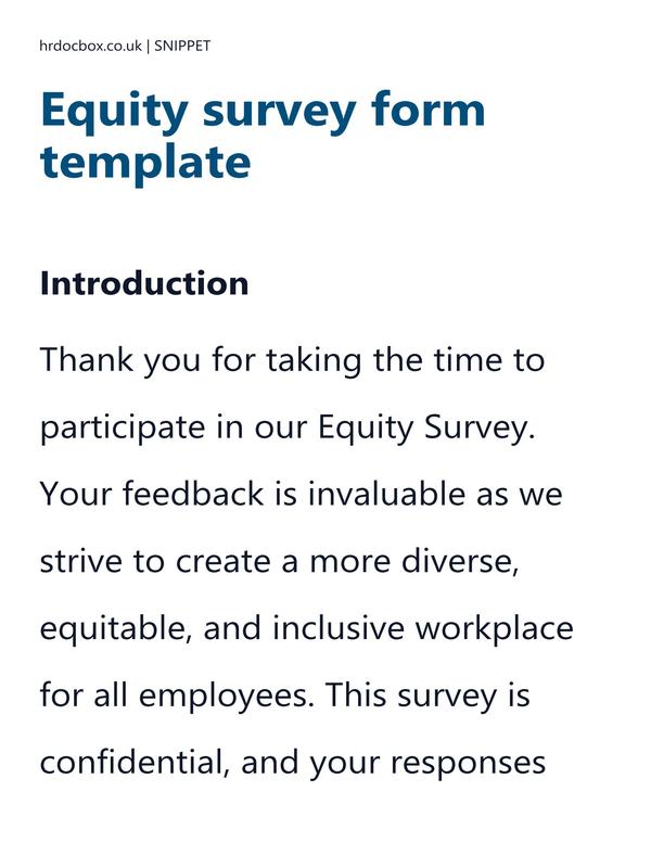 Preview snippet of equity survey form template content