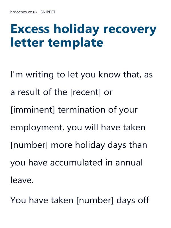 Preview snippet of excess holiday recovery letter template content