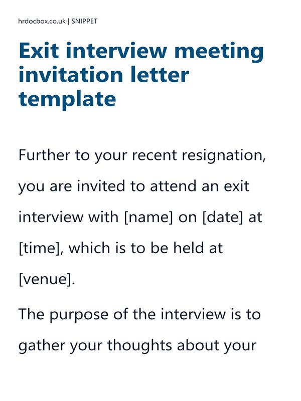 Preview snippet of Exit interview meeting invitation letter template content