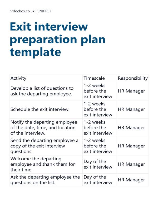 Preview snippet of Exit interview preparation plan template content