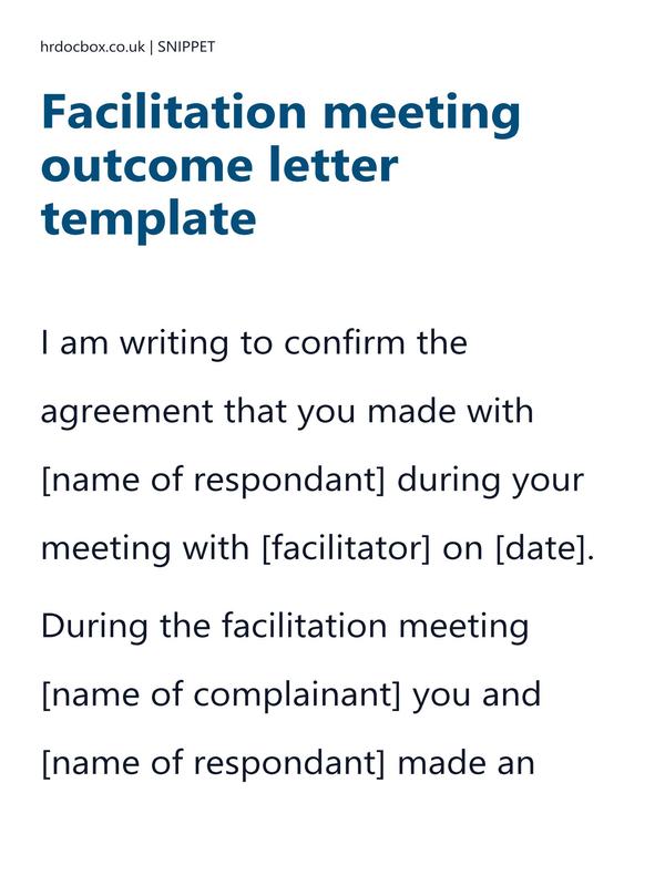Preview snippet of Facilitation meeting outcome letter template content