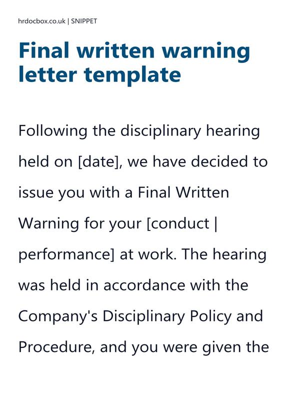 Preview snippet of Final written warning letter template content
