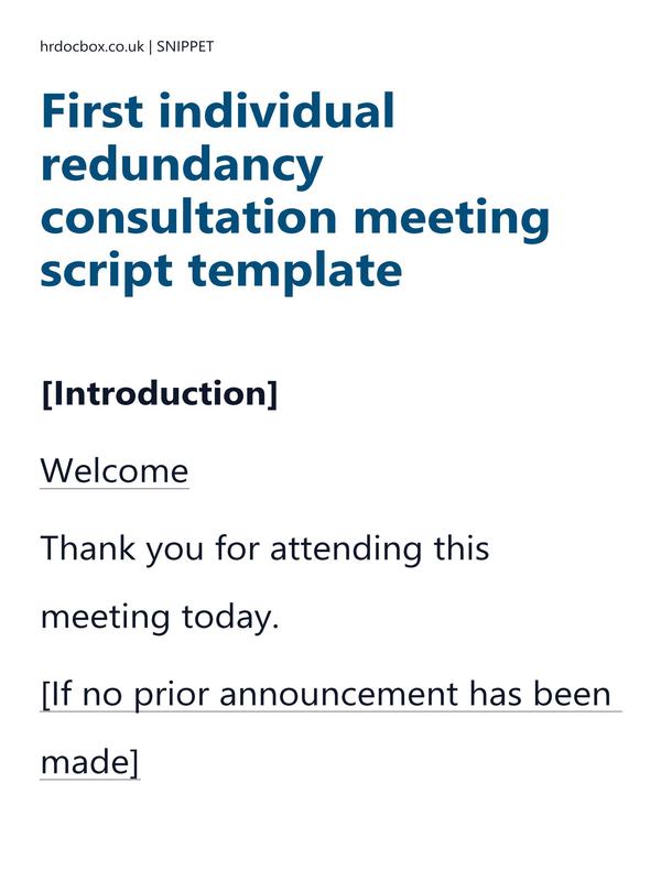 Preview snippet of First individual redundancy consultation meeting script template content