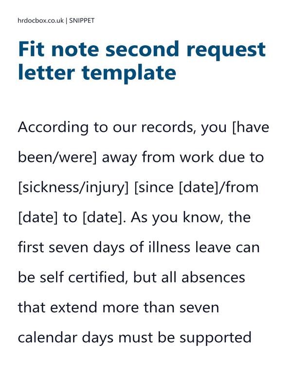 Preview snippet of fit note second request letter template content