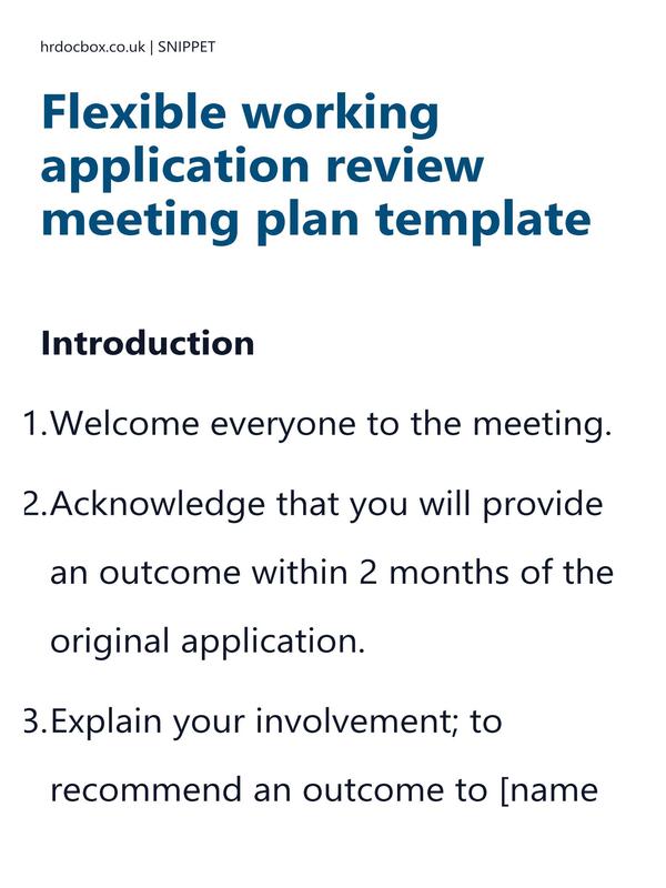 Preview snippet of Flexible working application review meeting plan template content