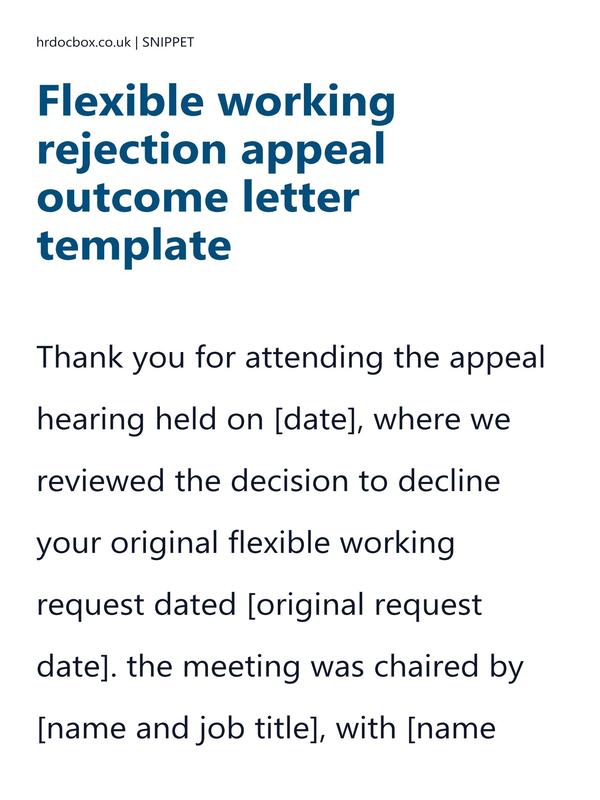 Preview snippet of flexible working rejection appeal outcome letter template content