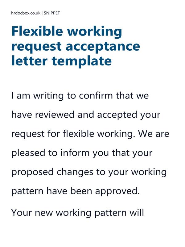 Preview snippet of flexible working request acceptance letter template content