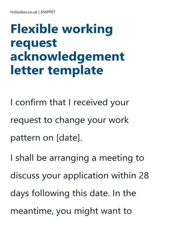 Preview snippet of flexible working request acknowledgement letter template content