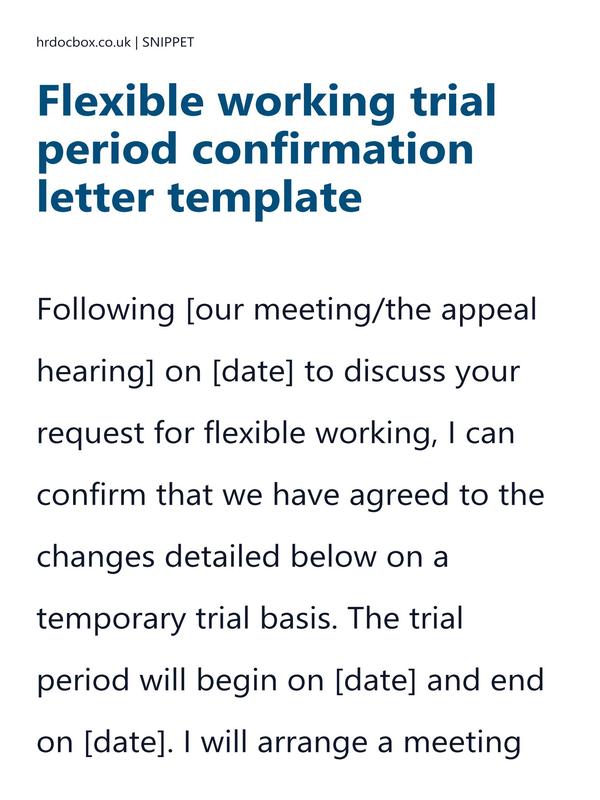 Preview snippet of flexible working trial period confirmation letter template content