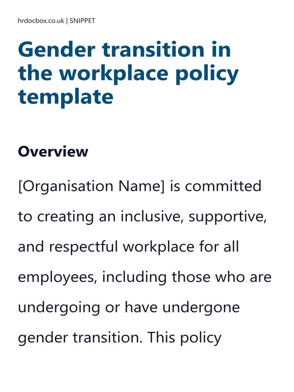 Preview snippet of gender transition in the workplace policy template content