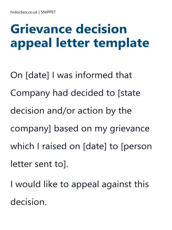 Preview snippet of grievance decision appeal letter template content