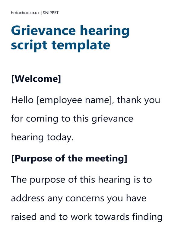 Preview snippet of grievance hearing script template content