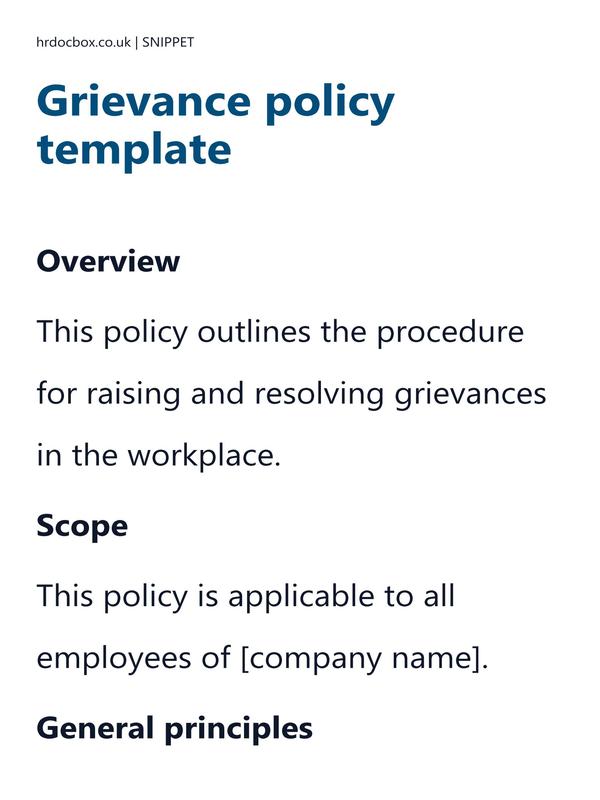 Preview snippet of grievance policy template content
