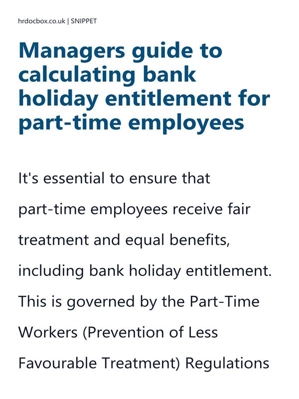 Preview snippet of guide to calculating bank holiday entitlement for part time employees content