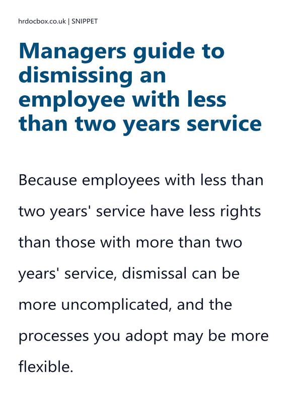 Preview snippet of guide to dismissing an employee with less than two years service content