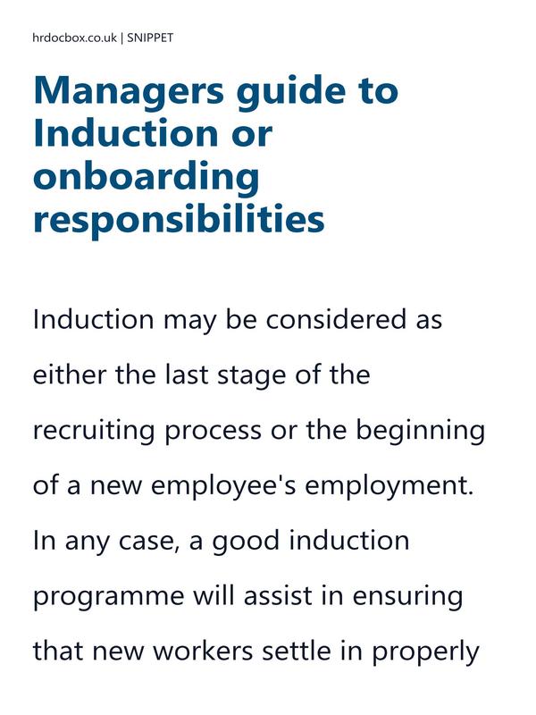 Preview snippet of Managers guide to Induction or onboarding responsibilities content