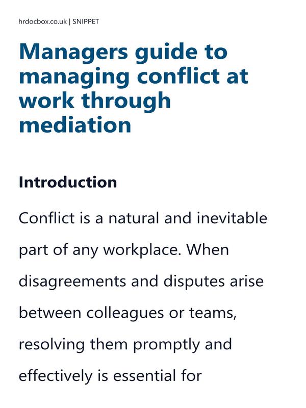 Preview snippet of guide to managing conflict at work through mediation content