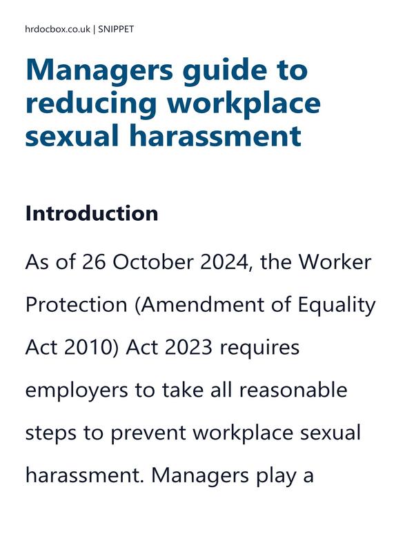 Preview snippet of Managers guide to reducing workplace sexual harassment content