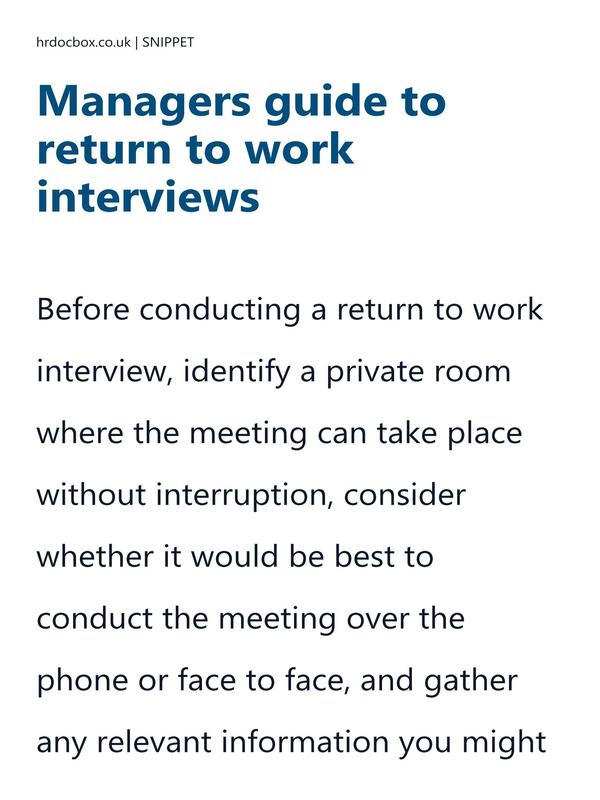 Preview snippet of guide to return to work interviews content