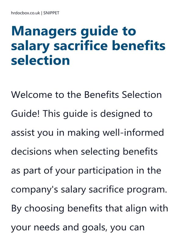 Preview snippet of Managers guide to salary sacrifice benefits selection content