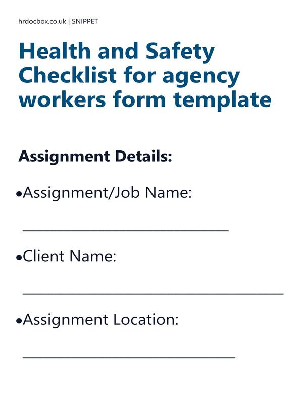 Preview snippet of health and safety checklist for agency workers form template content