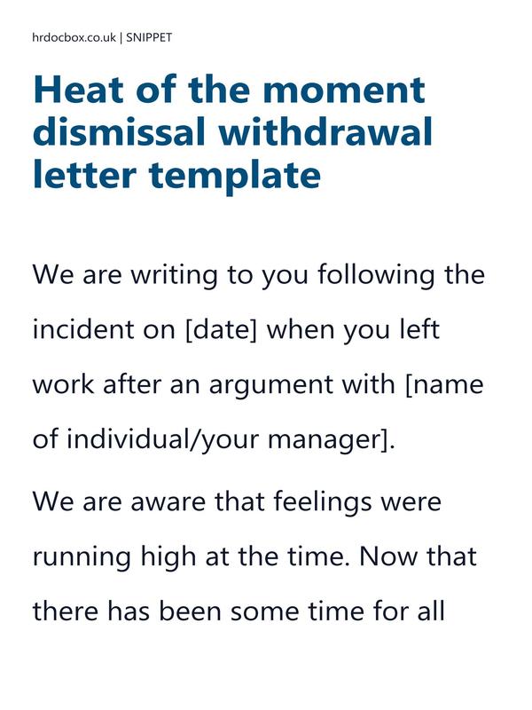 Preview snippet of heat of the moment dismissal withdrawal letter template content