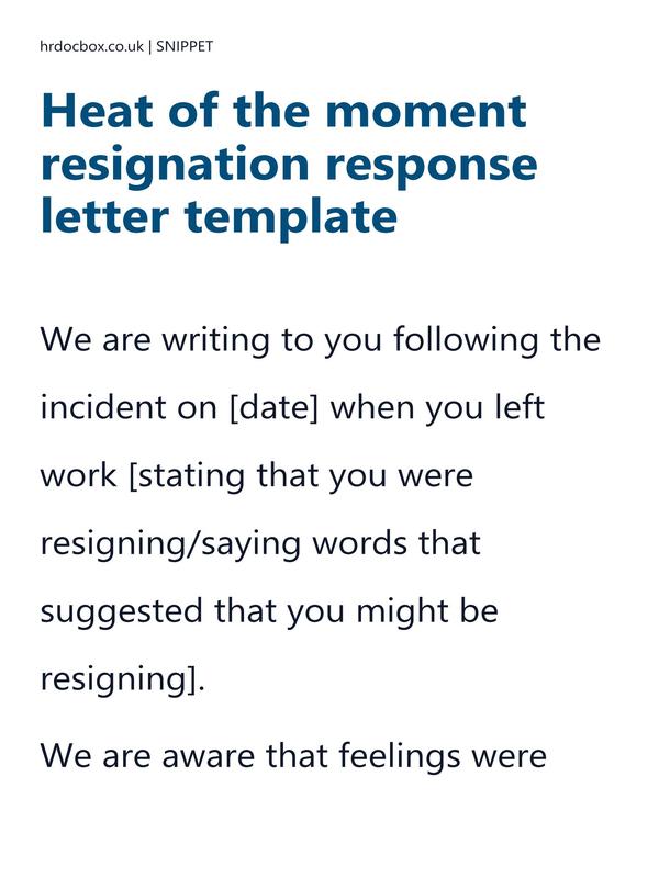 Preview snippet of heat of the moment resignation response letter template content