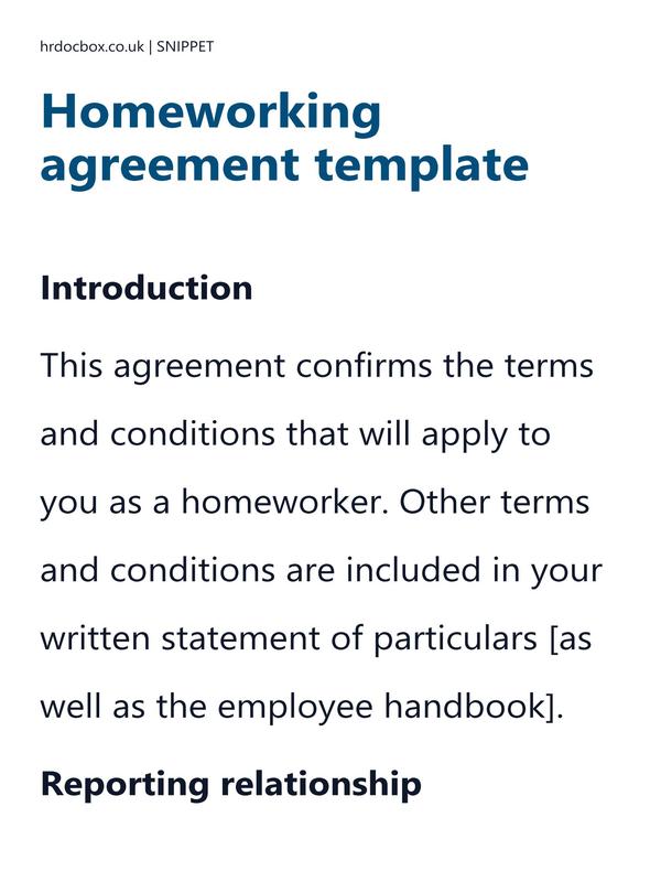 Preview snippet of homeworking agreement template content
