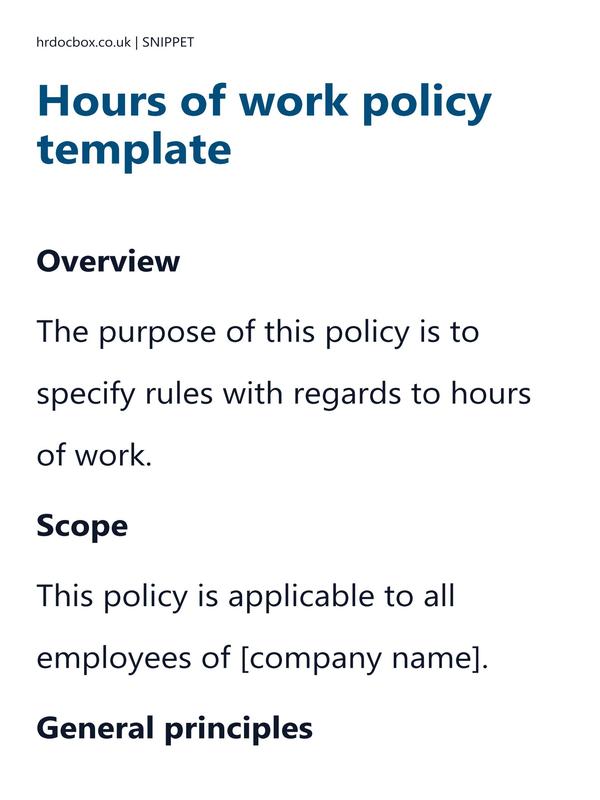 Preview snippet of Hours of work policy template content