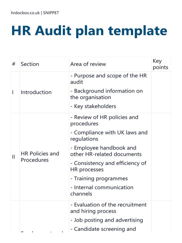 Preview snippet of hr audit plan template content