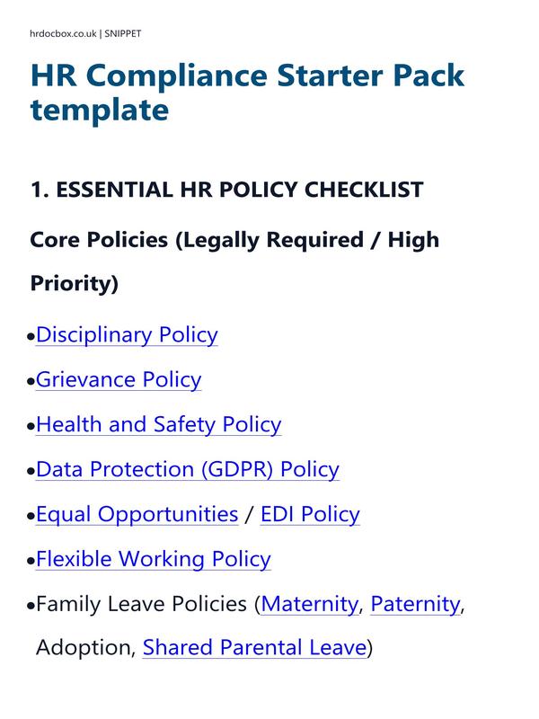 Preview snippet of HR Compliance Starter Pack template content