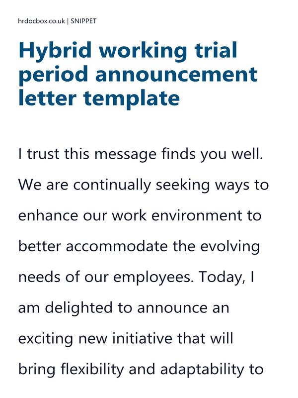 Preview snippet of hybrid working trial period announcement letter template content