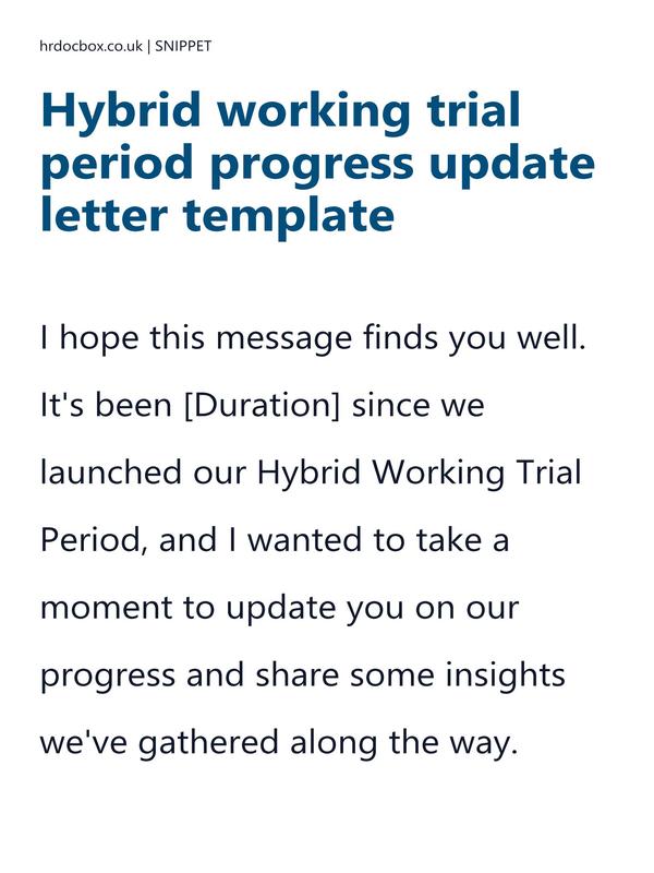 Preview snippet of hybrid working trial period progress update letter template content