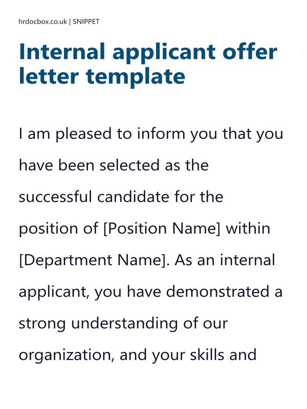 Preview snippet of Internal applicant offer letter template content