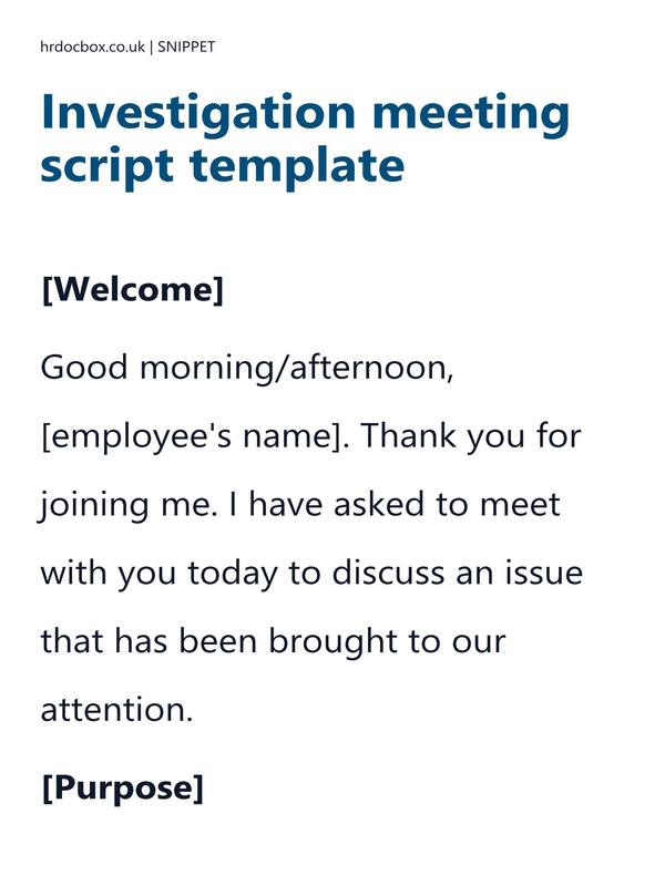 Preview snippet of Investigation meeting script template content