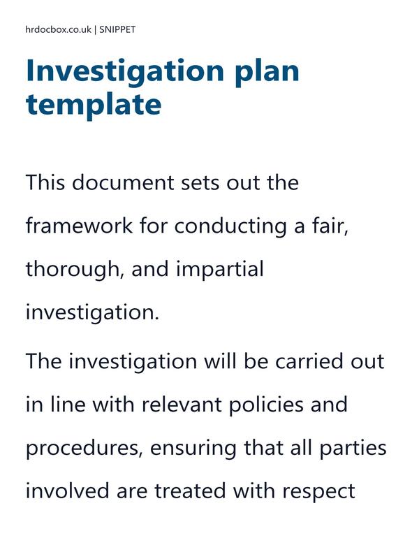Preview snippet of Investigation plan template content