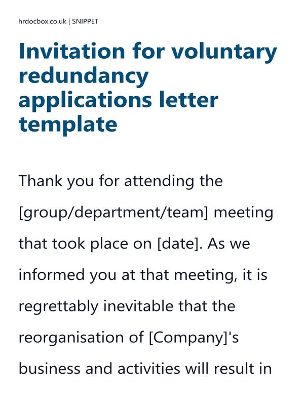 Preview snippet of invitation for voluntary redundancy applications letter template content
