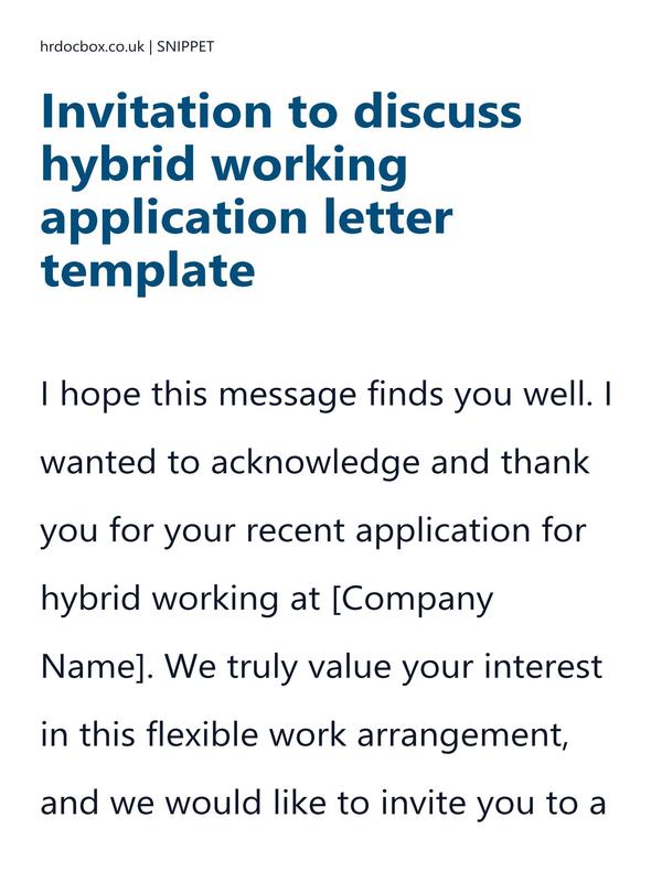 Preview snippet of invitation to discuss hybrid working application letter template content