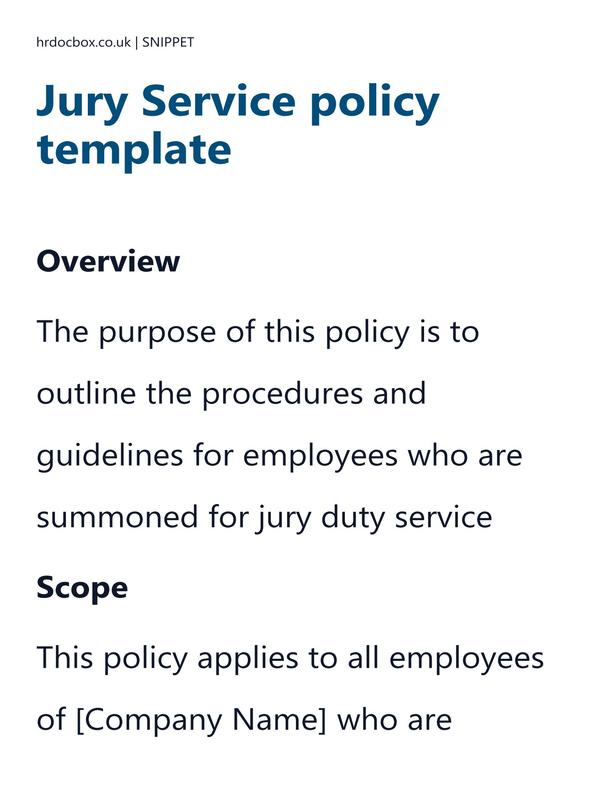 Preview snippet of jury service policy template content