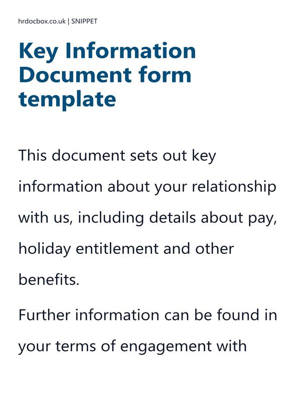 Preview snippet of key information document form template content