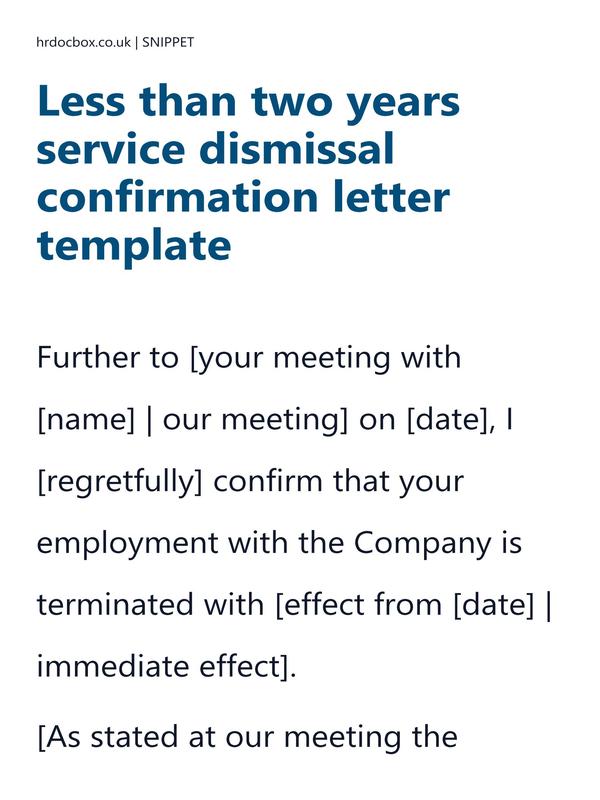 Less than two years service dismissal confirmation letter template preview