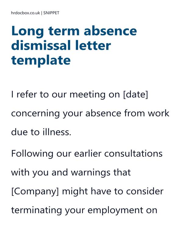 Preview snippet of long term absence dismissal letter template content